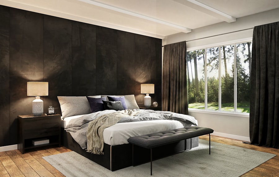 Chambre rénovée avec lambris peint et finitions soignées